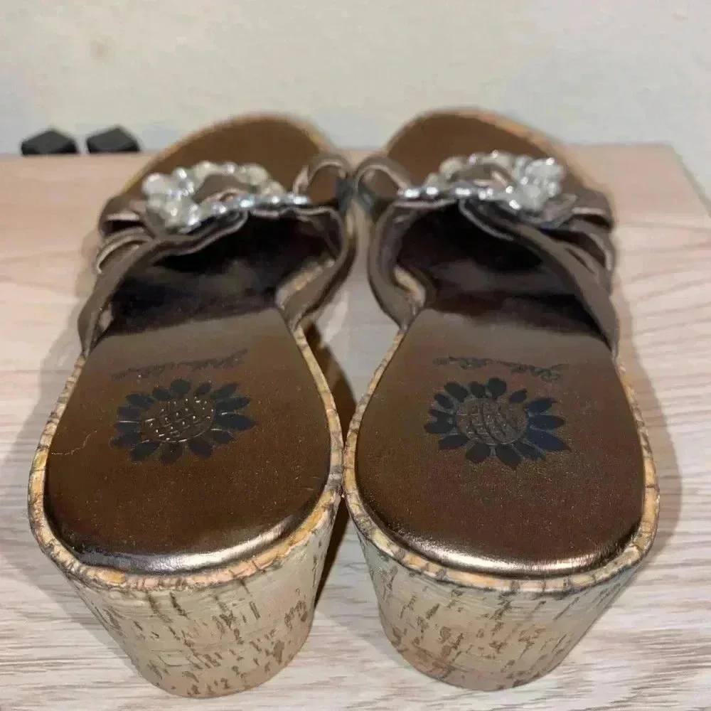 Yellow Box Bronze Platform Sandals With Bling